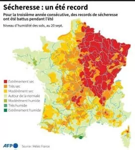 Les régions qui souffrent le plus de sécheresse sont concentrées dans nord-est de la France. © Romain Allimant, AFP